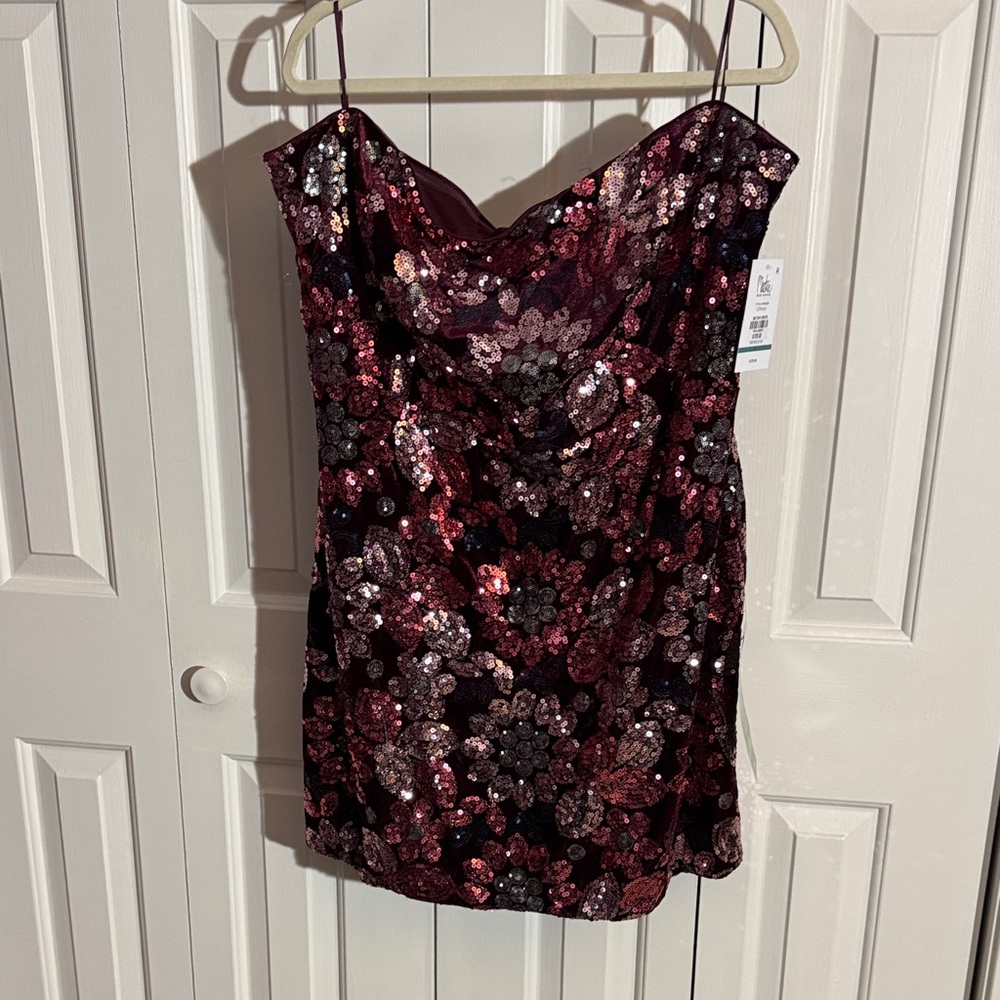 Mackie Bob Mackie Burgundy and Pink Sequin Floral dress